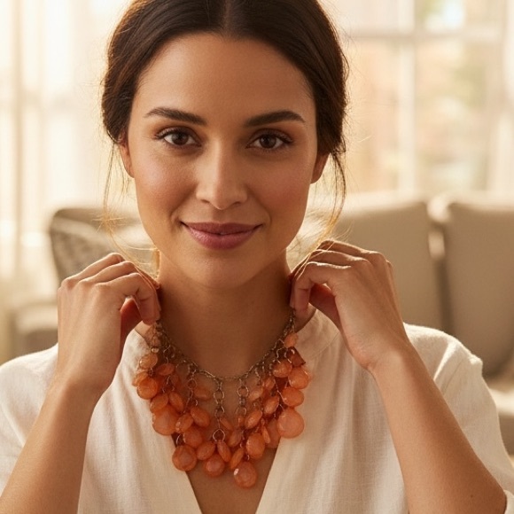 Elegant Orange Statement Necklace - Picture 3 of 3